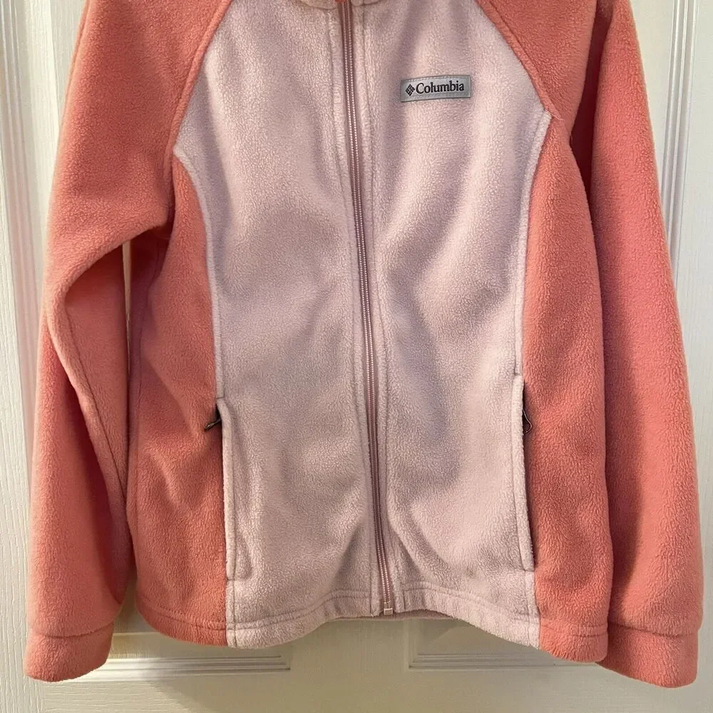 Columbia Benton Springs Fleece Jacket Full Zip Pink Peach Girls SZ Medium 10-12